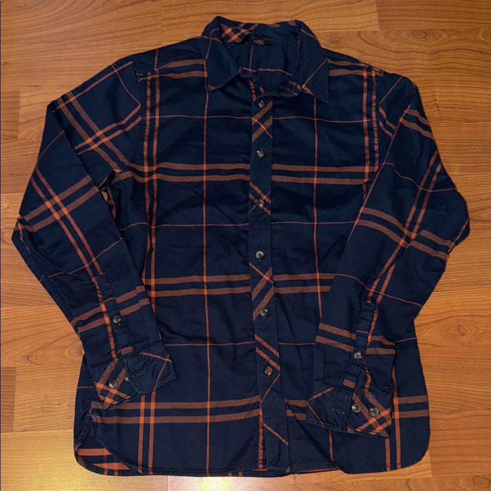 The North Face Men's Dark Blue and Orange Checkered Shirt